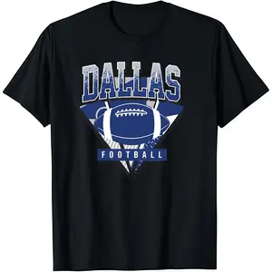 Men's Dallas Football Graphic T-Shirt - 100% Cotton Breathable Loose Fit Short Sleeve Tee with Sporty Print, Black & Blue/White Team Colors for Casual Summer Wear, Outdoor Activities & Football Fans, Sports Fan Apparel | Sporty Design | Comfortable Fabri