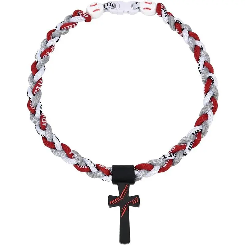 Titanium Triple-Braid Rope Tornado Cross Sports Baseball Necklace for Teen Athletes, Teenage Boy Gifts, Boy Gift Ideas