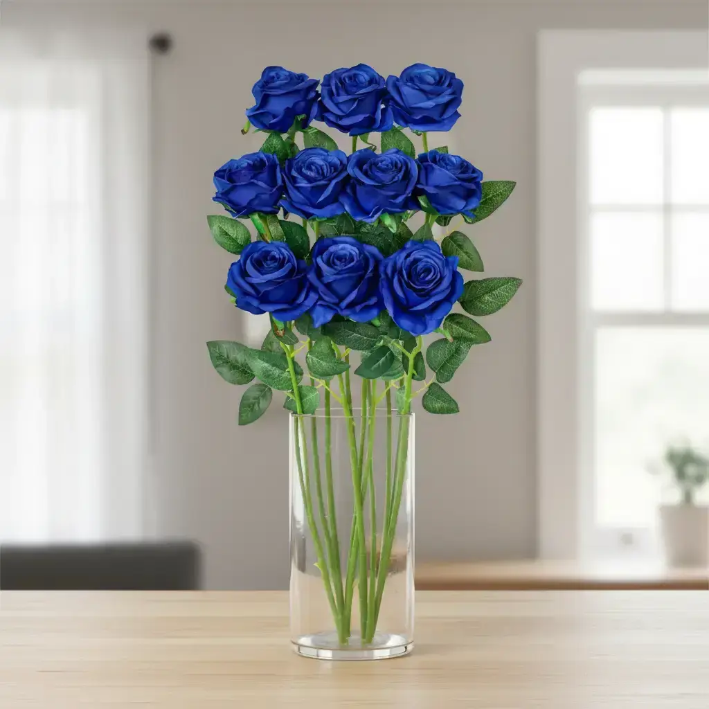 10pcs Realistic Deep Blue Rose Bouquet, Artificial Roses Bouquet, Wedding & Event Decoration Artificial Flowers, Decorative Flowers, Artificial Flower Decorations, Durable Indoor Outdoor Use Fake Floral Arrangement, Artificial Faux Flowers