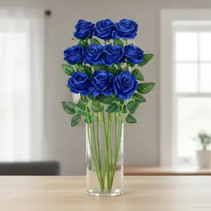 10pcs Realistic Deep Blue Rose Bouquet, Artificial Roses Bouquet, Wedding & Event Decoration Artificial Flowers, Durable Indoor Outdoor Use Fake Floral Arrangement