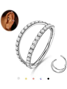 G23 Titanium Nose Rings Hoops 16G 18G 20G Double Hoop Septum Click Nose Rings Lip Rook Lobe Tragus Helix Cartilage Daith Conch Earrings Clear CZ Paved Rhinestone Nose Ring Nose Piercing Jewelry for Women Men Body Piercing Jewelry Nose Rings Set