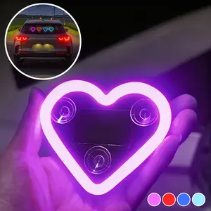 Solar Powered LED Heart Shape C-Pillar Neon Light Eco-Friendly Romantic Ambient Light Wireless Car Interior Decor Accessory Modern Stylish Design