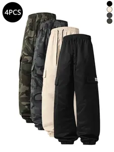 Men’s cargo pants, 4-pack for autumn: loose casual street-style camouflage jogger pants suitable for sports/fitness, everyday commuting, camping, and outdoor activities.