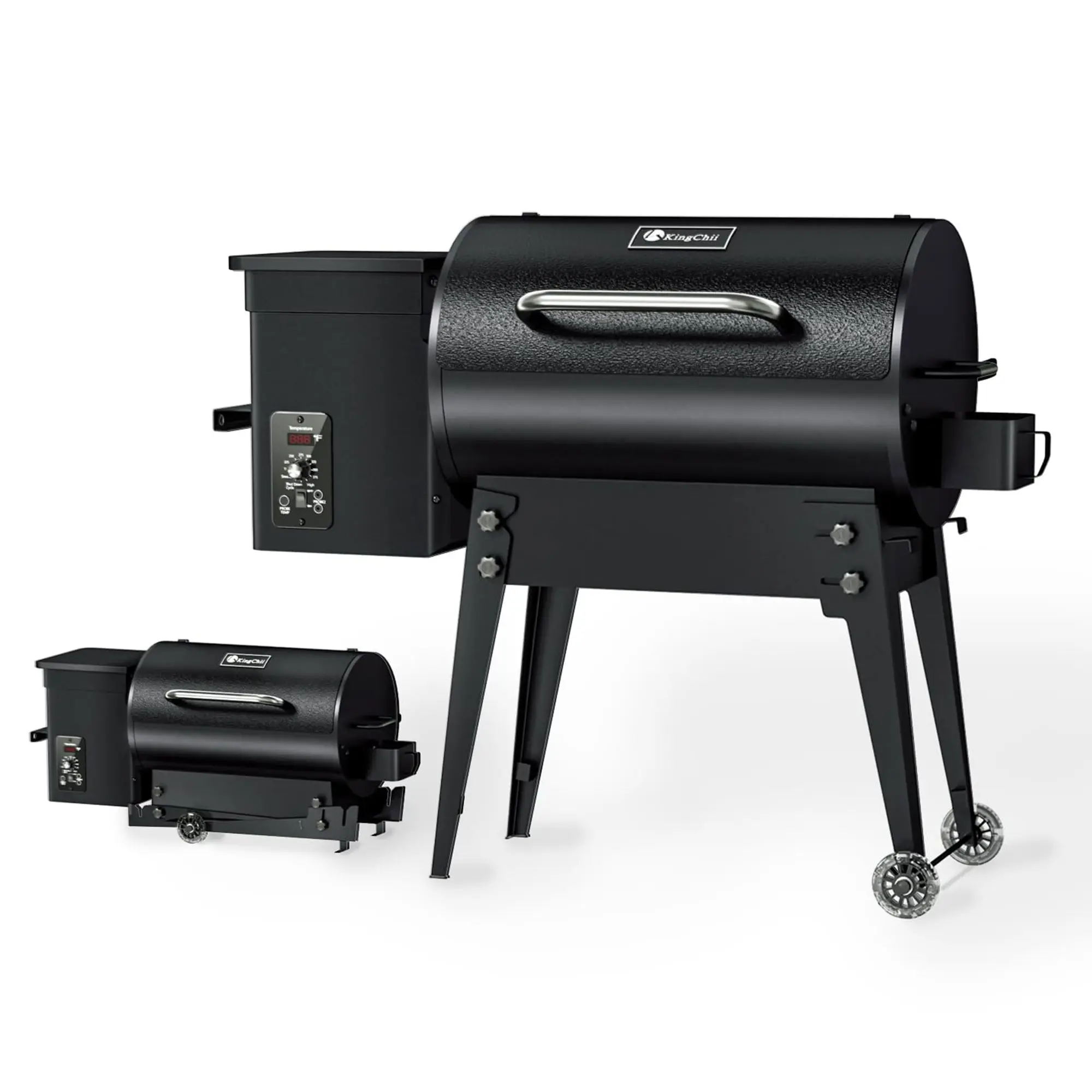 KingChii KPG-Grill-01 AC-Powered Portable Electric Wood Pellet Grill & Smoker, Black, Foldable Legs, 456 SQ.IN Capacity, PID Control, 180-425°F Range, Oil-Resistant, for Barbecue, Camping, Smoking & Baking