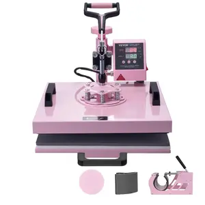 fathersdaygift VEVOR Heat Press Machine, 15x 15 inch, 5 in 1 Heat Transfer Machine with 30 oz Tumbler Press, 360 Swing Away T-Shirt Pressing, Digital Precise Control, for T-Shirts/Mugs/Hats/Plates, Pink