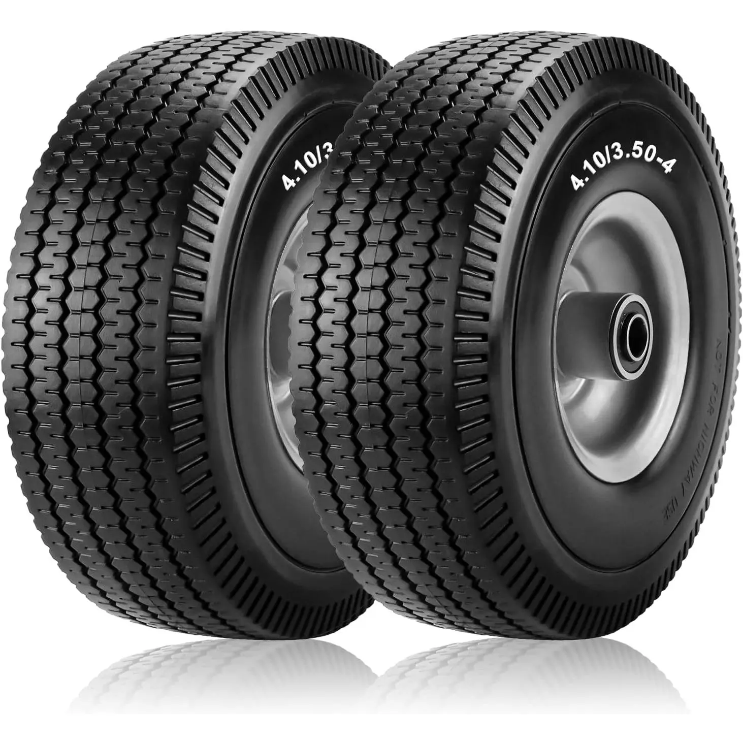 10" Flat Free Tire and Wheel 4.10/3.50-4" Polyurethane Tire with 5/8" Bearings 2.2" Offset Hub -10" Tires for Wagon Wheelbarrow Cart Hand Truck Generator