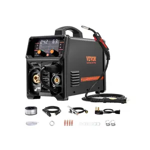 Summervibes VEVOR MIG Welder, 200A Synergic Mig Welding Machine, 4-in-1 Gas MIG/Flux Core MIG/Stick/Lift TIG Multi-Process Welder Machine, 110V/220V Dual Voltage Mig Welder with IGBT Inverter LCD Screen Display