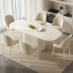 Guyii Oval Dining Table Set with 4/6/8 Chairs, Modern Kitchen Table Set, Indoor Rectangular Dining Room Table for Kitchen, Living Room, Cream White