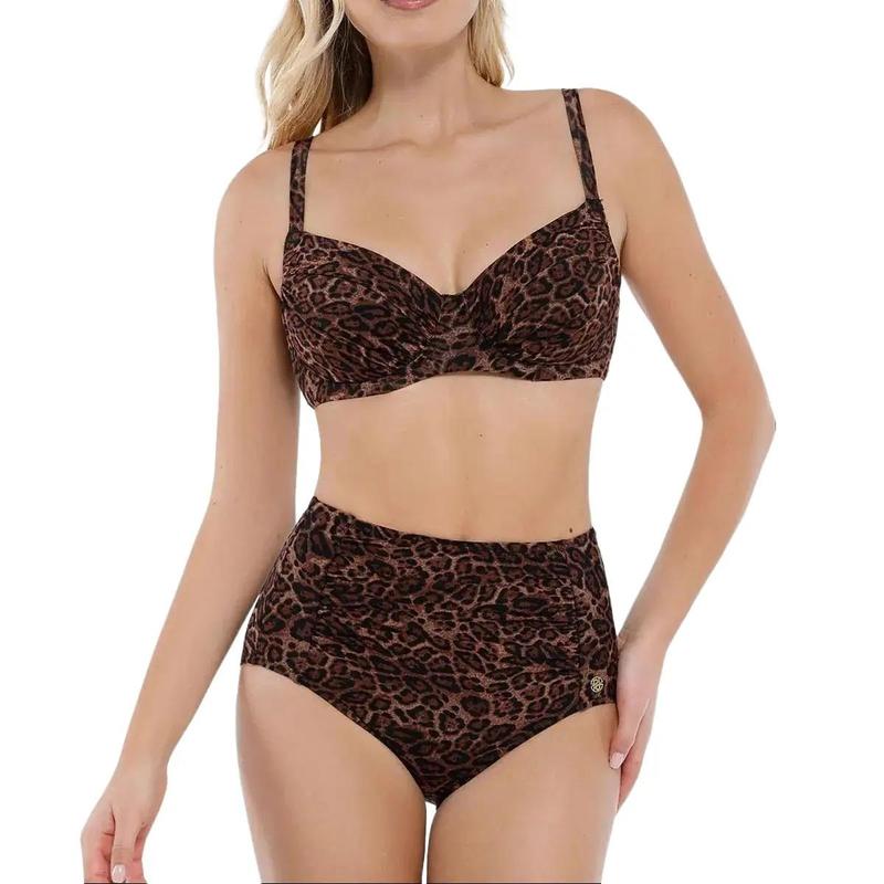 Popilush Leopard Swimwear Set High Waisted Bikini Shapewear Swimsuit  Push Up Adjustable Cover Up