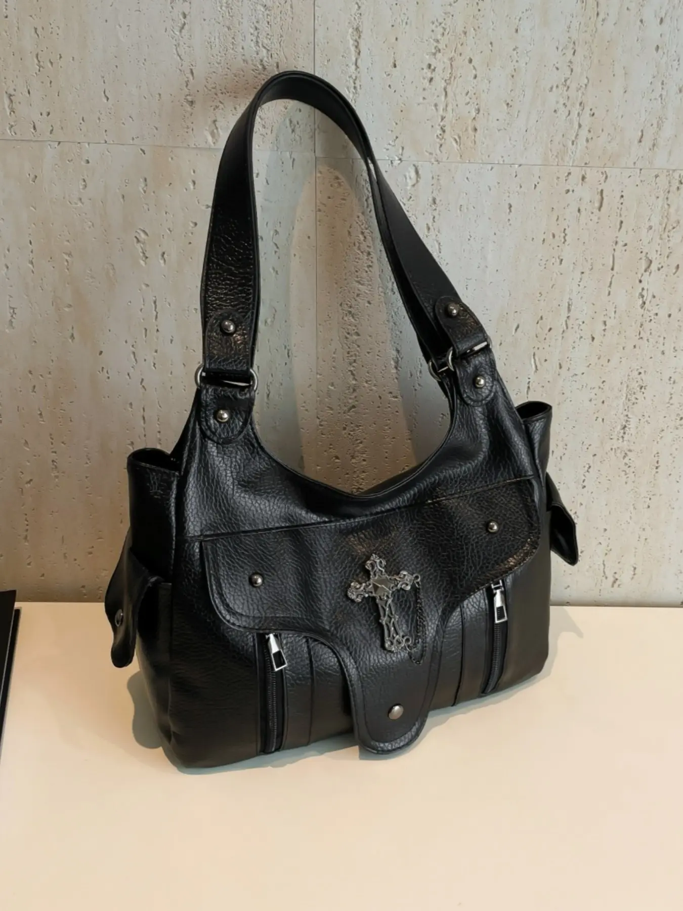Y2K Large Capacity Shoulder Bag, PU Leather Crossbody Handbag, American Punk Gothic Style, Fashion Simple Designer Handbag, Fashionable Crossbody Bag