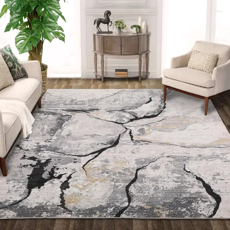 GARVEE Abstract Washable Area Rug 5x7 Large Modern Rug for Bedroom Soft Non Slip Living Room Rugs Indoor Contemporary Floor Cover Ultra Thin Grey Rugs Home Decor Carpet for Dining Room