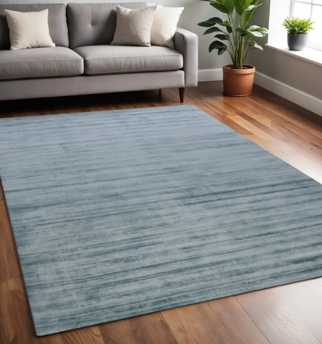 HomeRoots 570244 Rectangular Area Rug, 5x8 ft Light Blue & Dark Blue Striped Hand-Woven Strip Area Rug, Rectangular Area Rugs, Strip Area Rugs