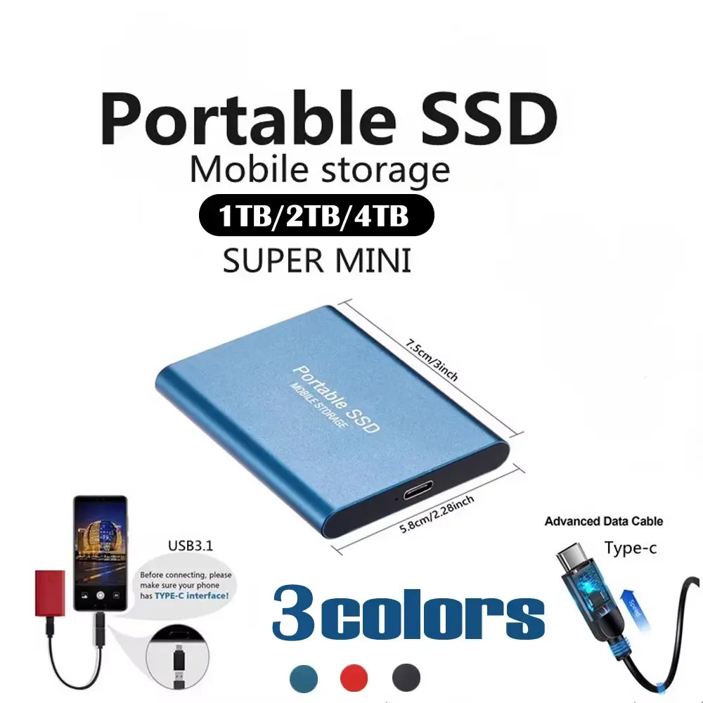Portable Mobile SSD, High-Speed USB 3.2 External Storage Drive (1TB/2TB/4TB/16TB) – Backup Hard Drive External for Laptop/PC/MAC, Ssd Storage