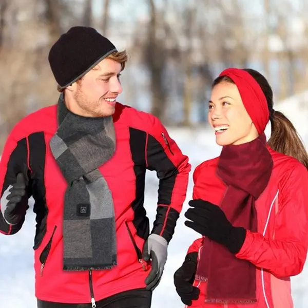 Electric Heated Winter Scarf - USB Heating Neck Wrap, Unisex Soft Warm Scarves with 3 Heating Modes, Available in Wine Red, Camel, Black, Grey Plaid - US Stock (Sports & Outdoor Accessories)