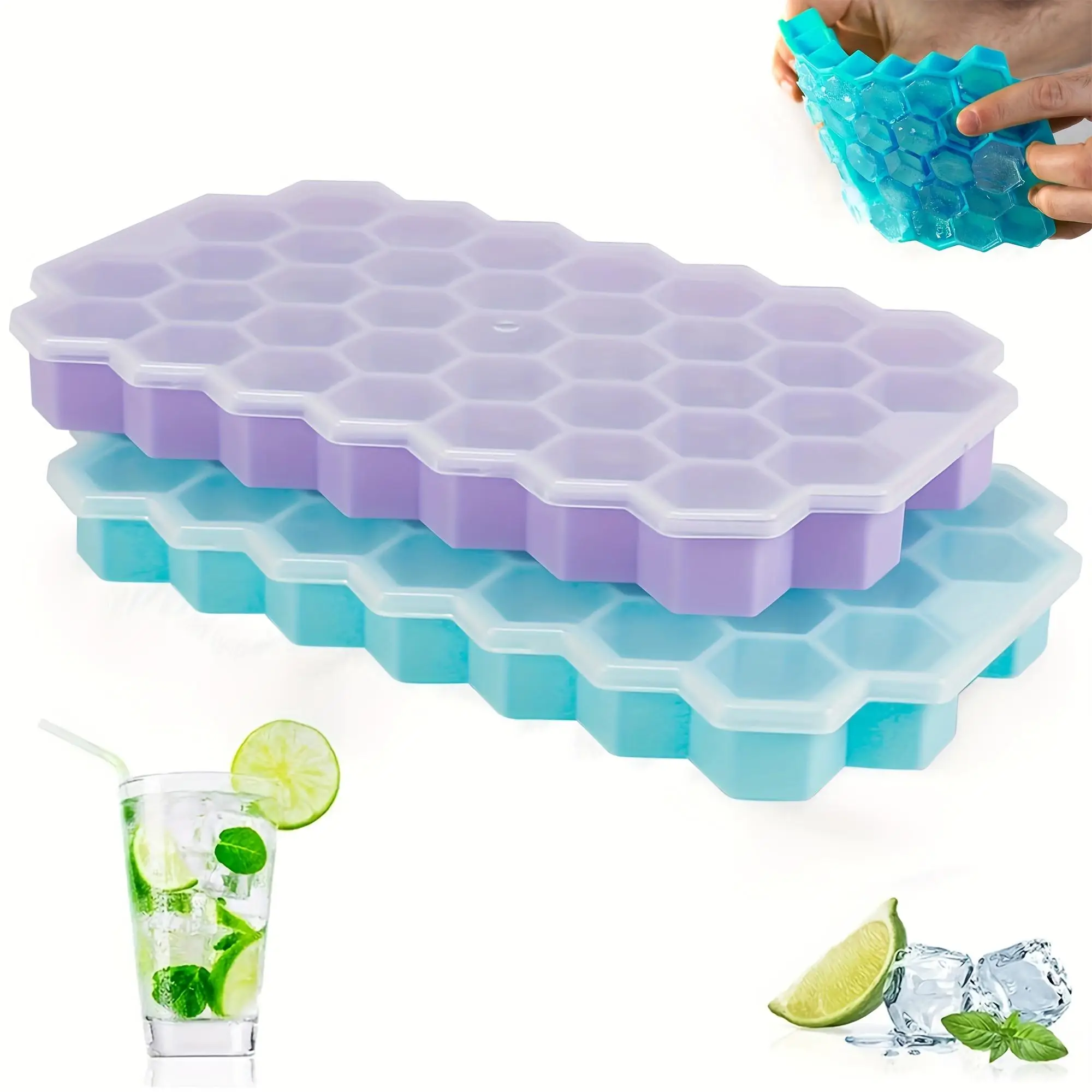 Silicone Ice Cube Tray with Lid, 1 Count 37 Grids Ice Cube Mold, Ice Tray for Freezer, Kitchen Accessories, Bar Accessories, Bar Utensils