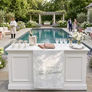 Personalized Wedding Bar Sign Cheers To Family Name, Custom Polyester Bar Runner Sign, Elegant Wedding Cocktail Sign, Reception Decor