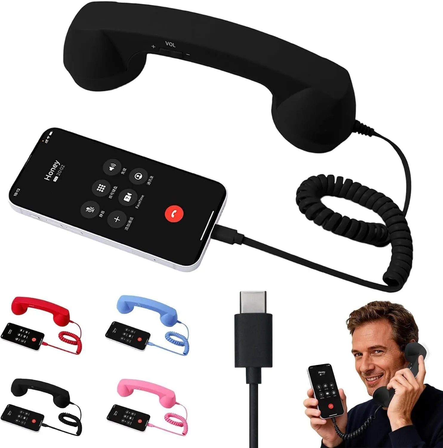 Vintage Landline-Style Retro Phone Headset - 2026 New Type-C Wired Audio Device with Built-in Microphone & Speaker, Noise Cancelling for iPhone & Smartphone (Android), Calls & Home Office Use