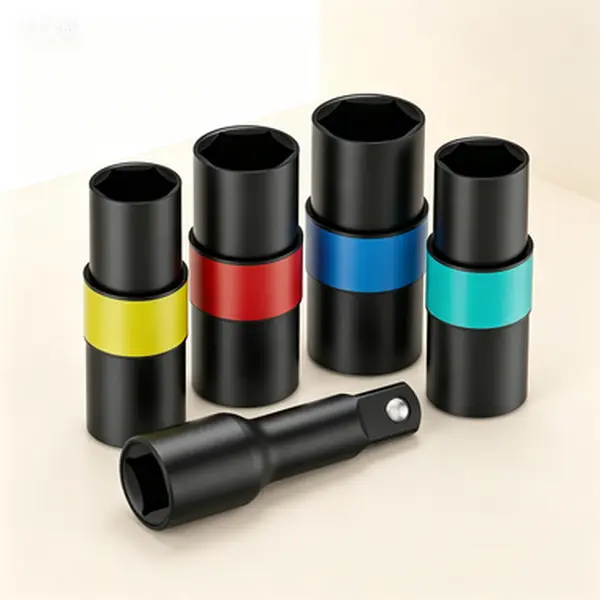 Flip Socket Set, Thin Wall Impact Sockets for Damaged Lug Nuts, 5-Piece 1/2" Drive Impact Socket Set with 3-Inch Extension Bar, Remove Bloated and Warped Lug Nuts, Reusable Professional Grade Sockets