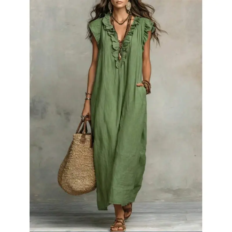 European And American 2026 Spring/Summer New Bohemian Flutter Sleeve Floor-Length Dress