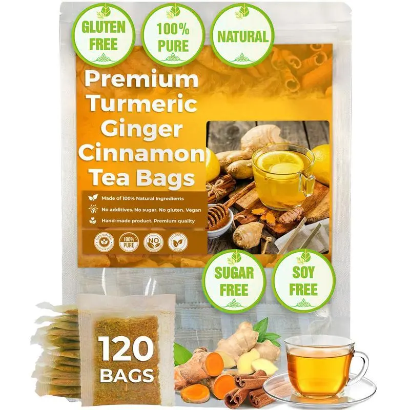 120 Tea Bags - Turmeric Ginger Cinnamon Tea - 100% handmade,Eco-conscious Bags|No Sugar,No Caffeine,No Gluten,Vegan
