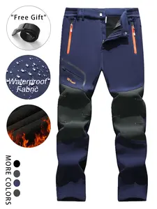 Outdoor Softshell Waterproof Windproof Pants, Sporty Design, Knee Reinforced, Multiple Zipper Pockets, Belted, Hiking, Climbing, Skiing, Cycling, Fishing