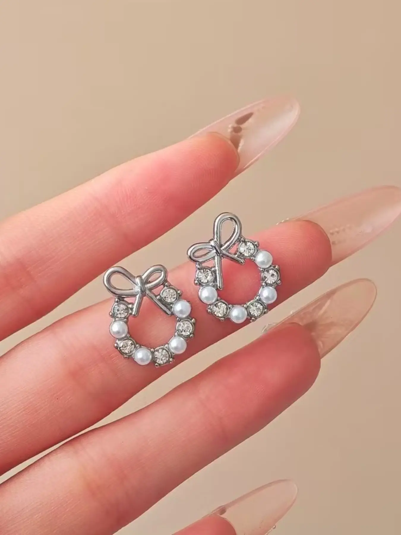 Bow Pearl Flower Ring Earrings New Trendy Women's Earings Simple Elegant Versatile Party Jewelry Alloy Material All Seasons