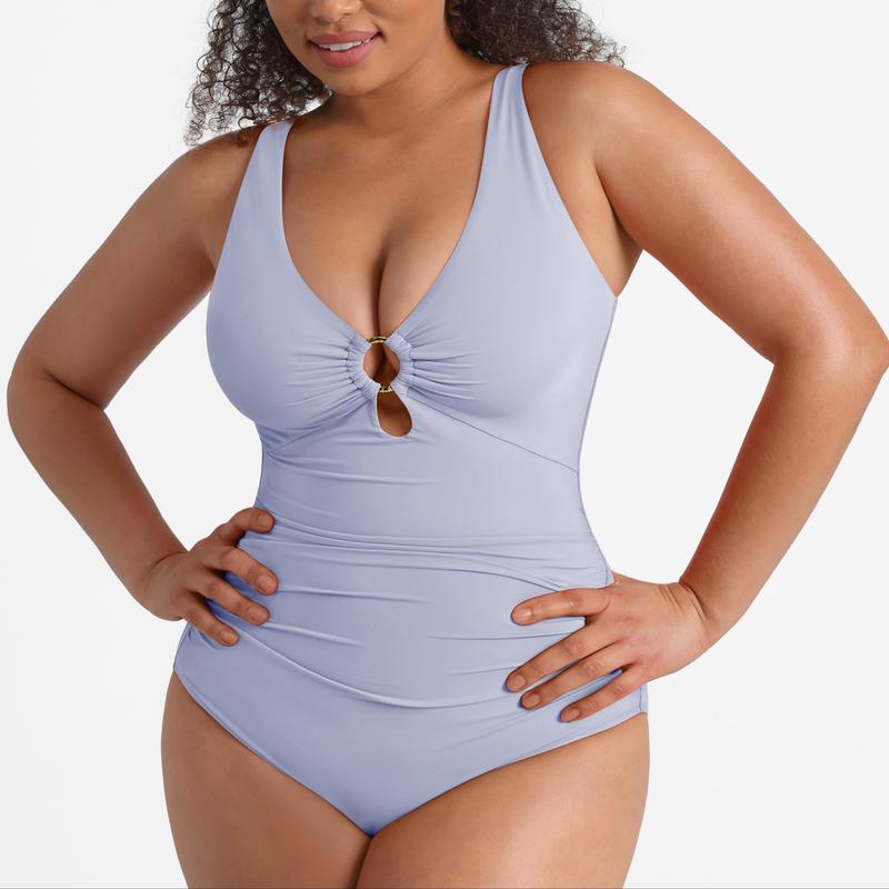 FeelinGirl One Piece Swimsuit Womenwear Plus Size Plain Color High Cut with Removable Pads Summer New Arrivals