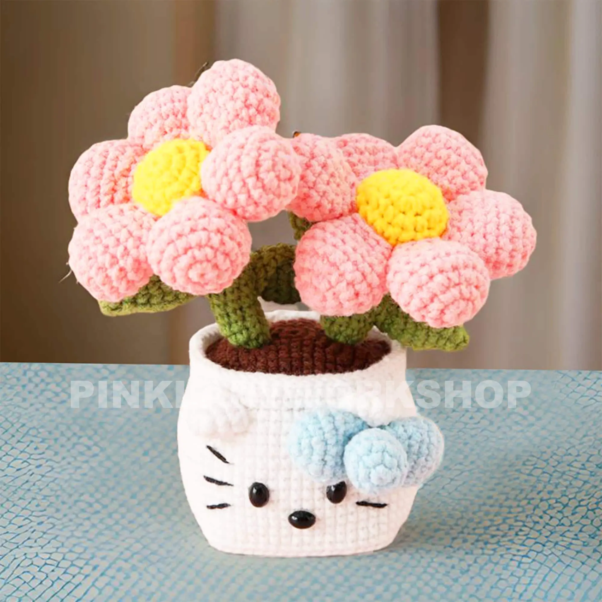 Crochet Kitty Flower Pot: Handmade Yarn Cat Planter