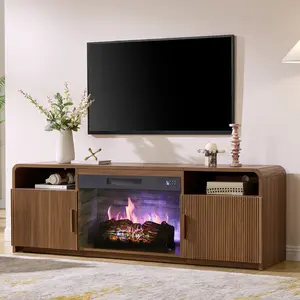 70" Fluted Fireplace TV Stand for TVs Up to 80", Modern TV Console with 30" Electric Fireplace & Storage Cabinets, Media Entertainment Center for Living Room