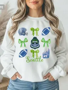 Seattle Football Bow Sweatshirt, Vintage Seahawk Crewneck, Coquette Bow Game Day Fan Gift (2)