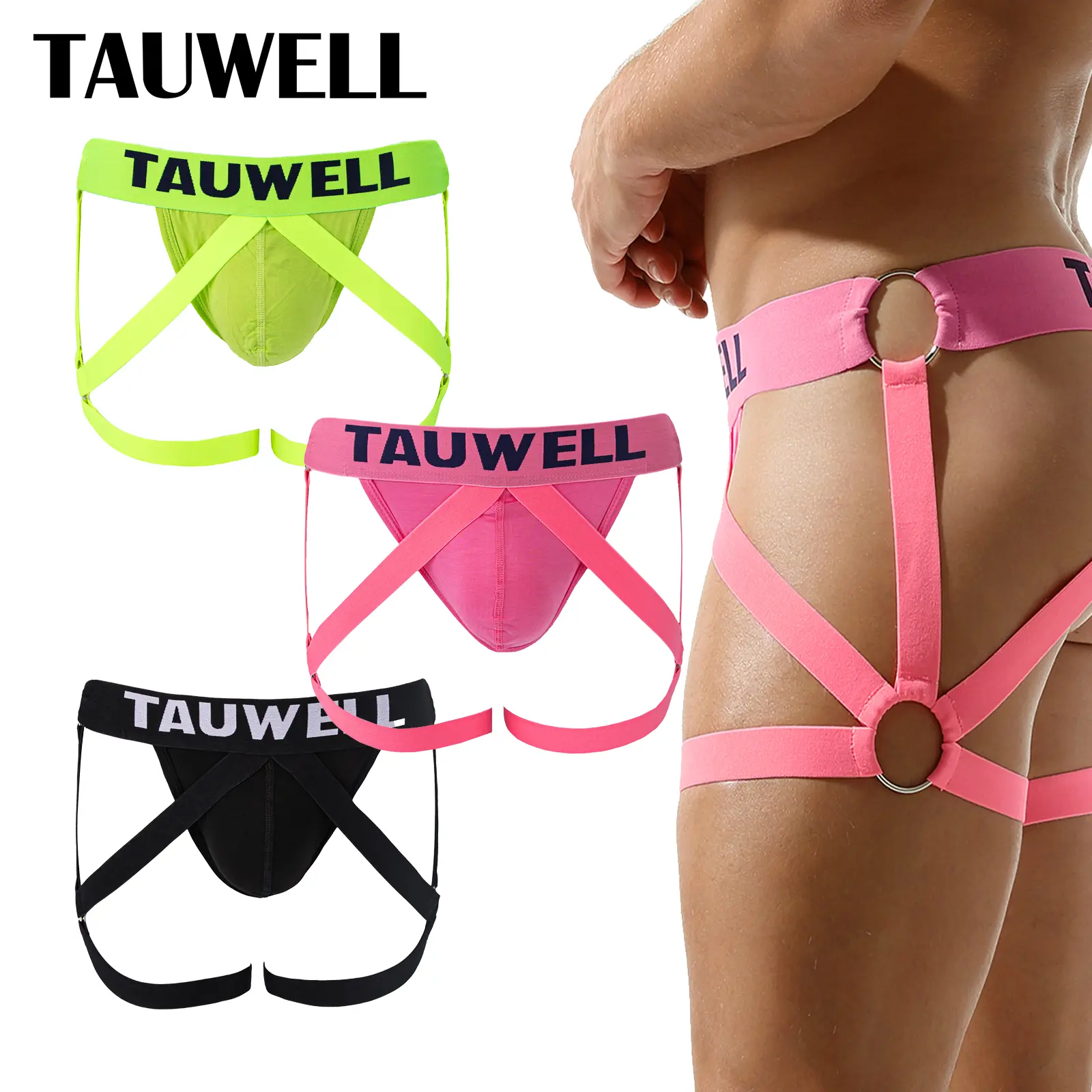 Fashion Mens Strap Jockstrap Decorative Metal O Ring Breathable Independent Pouch Stretch Body Harness Anti Slip Sweat Absorbing Underwear Club Wear Couple Night Holiday Surprise Gift Popular TikTok Bold Styling Nighttime Mens Intimate Trunks