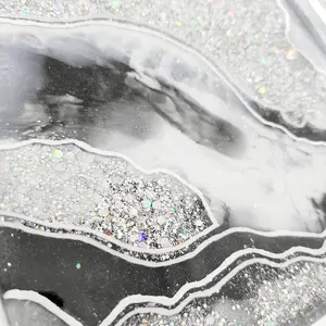 Black and Silver Agate Geode Inspired Glitter Resin Tray