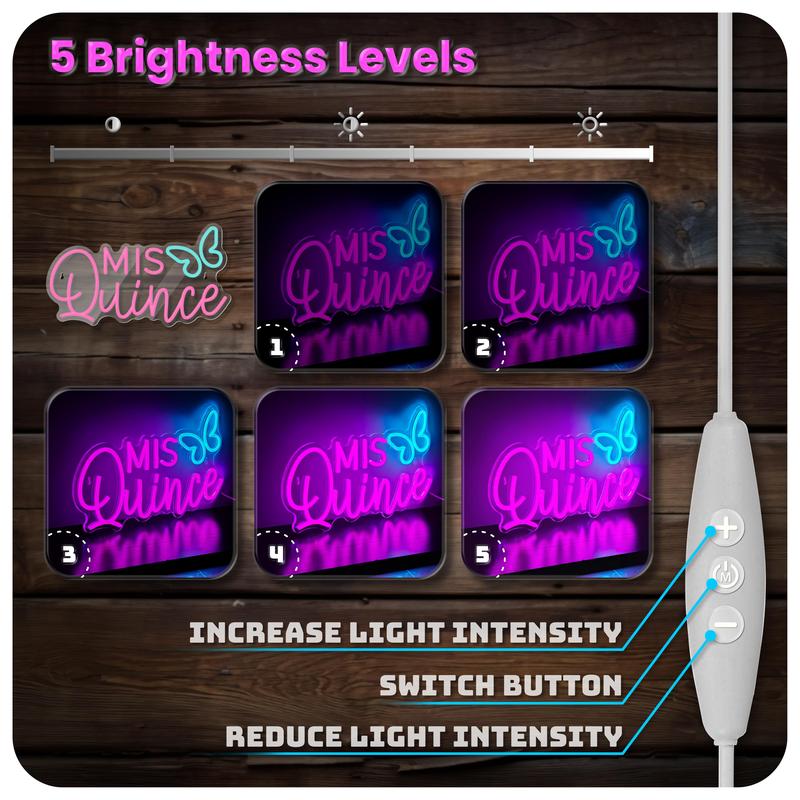Mis Quince Neon Signs for Wall Decor, Dimmable Pink Mis Quince Neon LED Sign for Quinceanera Birthday Party,Bedroom,Bar,Party,Christmas, Girl Gift Lighting