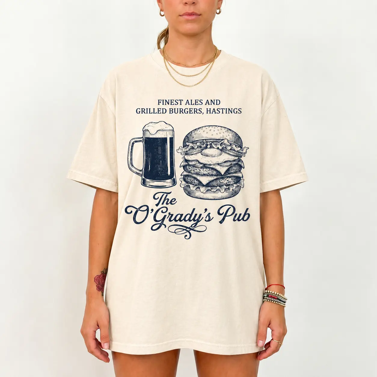 Women's Comfort Colors T-Shirt - O'Grady's Pub Vintage Beer & Burger Graphic Design, Soft, Breathable Fabric