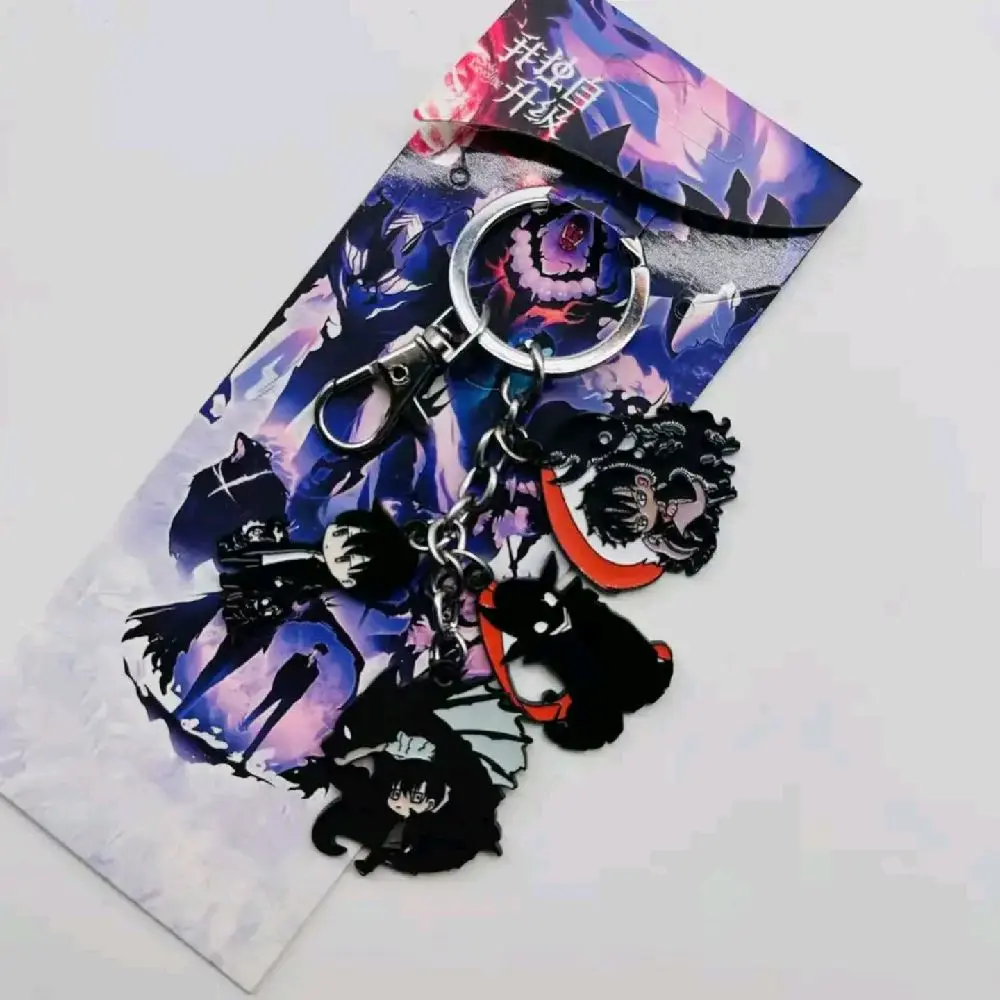 Anime Solo Leveling Metal Keychain Sung Jinwoo & Shadows Collectible Figure Keyring with Character Design Packaging
