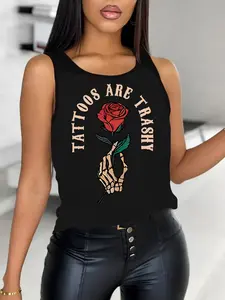 "Tattoos Are Trashy" Skeleton Hand & Rose Tank Top