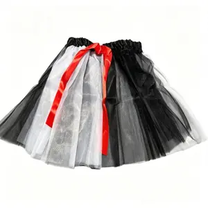 PESENAR Black White Red Layered Tulle Tutu Skirt Halloween Cosplay Puffy Skirt for Women