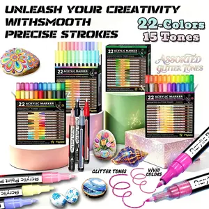 15 Color Series Acrylic Markers, 22 Colors Per Series, Fine Tip 0.7mm, Quick-Dry Ink, Ideal for Art, Craft, and DIY Projects