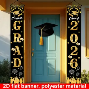 Graduation Season Porch Decoration Couplet Set, 180cm X 30cm (70.8 Inches X 11.9 Inches), Indoor & Outdoor Use, Outdoor Banners, 2026 Graduation Party Decor
