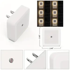 6pcs Wall Mounted LED Smart Night Light, Plug into Wall Night Lights, Indoor Lighting Decorative Plug in Square Lamp with Control Sensor, Dusk to Dawn Nightlights for Bedroom Bathroom Hallway Kitchen Chill Room Furniture Prince Room Warm Home Supplies
