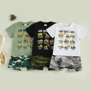 REDWOON Toddler Baby Boy Summer Clothes 6 12 18 24 Months 2T 3T 4T 5T Truck Print Short Sleeves Shirt Tops & Casual Camouflage Shorts Outfit Set