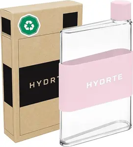 Flat Water Bottle 13 oz, Leak Proof and Slim Water Bottle Design, The Purse Water Bottle, Cute Water Bottles made for Women and Men, BPA Free Square Water Bottle