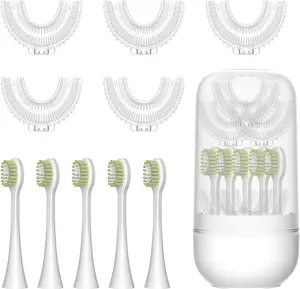 10 Pcs U Shaped Kids Replacement Toothbrush Head Set, Including 5 U Shaped Brush Heads 5 Bristle Brush Heads and 1 Storage Box replacement toothbrush head (Age 2-6)+(Age 7-14)