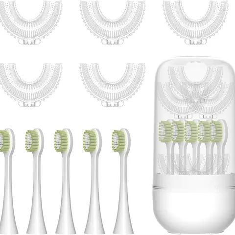 YEKLIKE 10-Pcs Children's Toothbrush Kit - 5 U-Shaped, 5 Bristle Replacement Heads, 1 Polypropylene Storage Box, BPA-Free Parts for Peace of Mind, Dental Kit for 2-6 & 7-14 Age Kids (Personal Care Appliance Accessory)