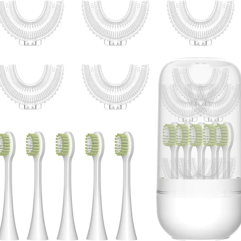 YEKLIKE 10-Pcs Children's Dental Kit, Oral Teeth Cleaner with 5 U-Shaped Brushes, 5 Replacement Heads, 1 Polypropylene Storage Box, BPA-Free Cleansing Accessory for 2-6 & 7-14 Age Kids (Personal Care Appliance)