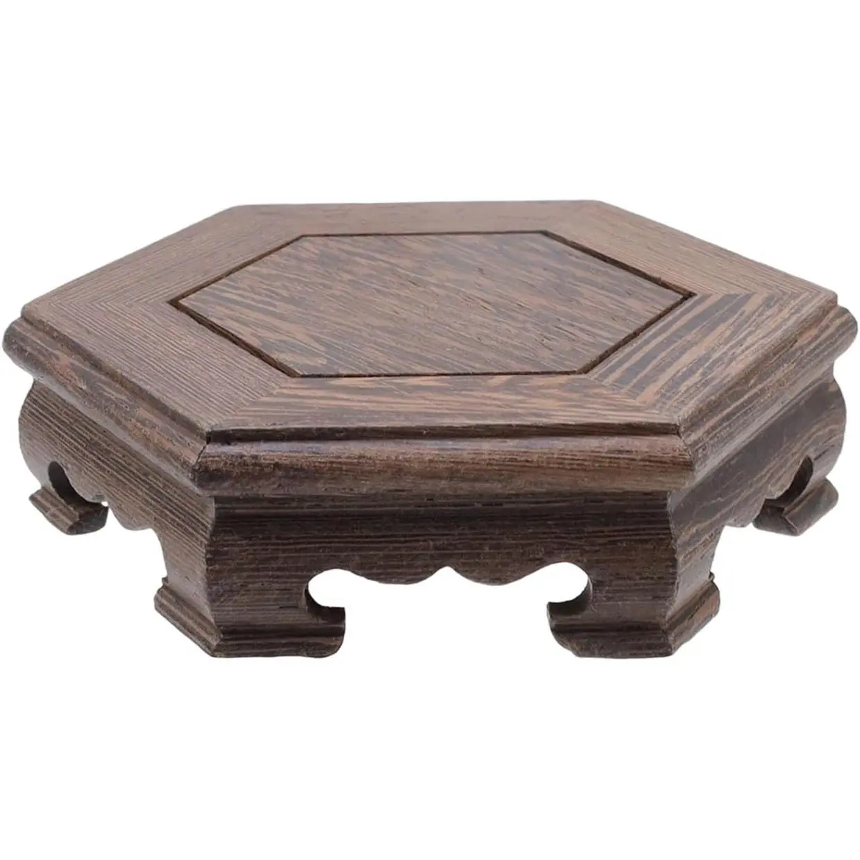 Traditional Craft Wooden Base Display Stand, Oriental Hex-Shape Pedestal, Home & Festive Party Room Accessories