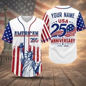 Custom USA 250th Anniversary Baseball Jersey with Name, Personalized 4th of July Independence Day