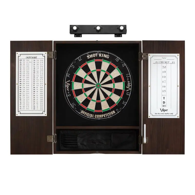 Viper Shot King Sisal Dartboard, Metropolitan Espresso Cabinet & Shadow Buster Dartboard Lights