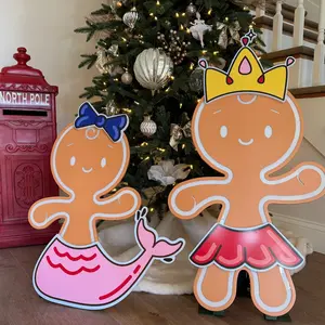 Gingerbread Outdoor Christmas Yard Decor Light-Up Metal Sign with Magnetic Accessories 30" Customizable Galvanized Steel Display for Holiday Decor