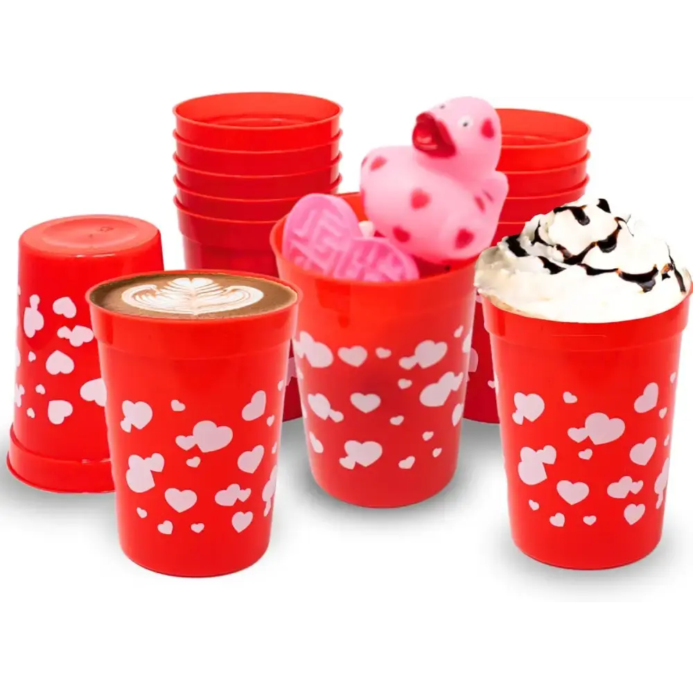 4E's Novelty 12-Pack Valentine Reusable Cups – BPA-Free 8oz Kids’ Party Favors for Classroom